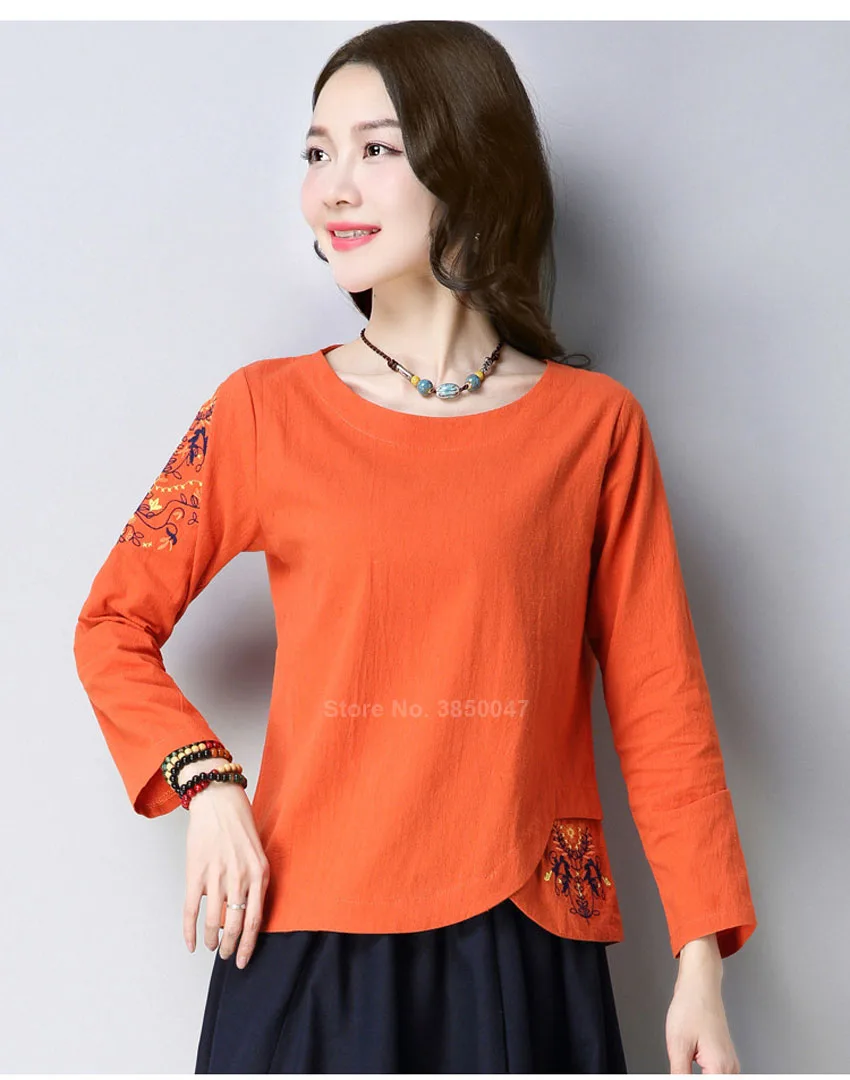 Хлопковые льняные традиционные китайские винтажные Топы Cheongsam с вышивкой, Женская свободная одежда с круглым вырезом, ретро юбка, наряды