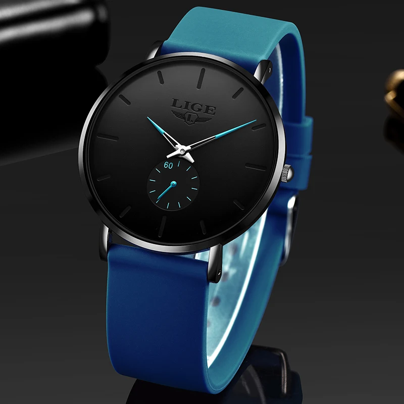 LIGE Top Brand Luxury Man Quartz Watch Ultra Thin Silicone Strap Watches for Men Waterproof Clock Casual Sport Relogio Masculino