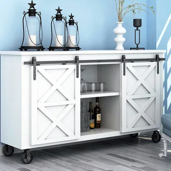 

Wooden Cabinet Mini Sliding Barn Door Hardware Kit Barn Door Hanging Rail for Cabinet TV Stand Closet Double Door (No Cabinet)