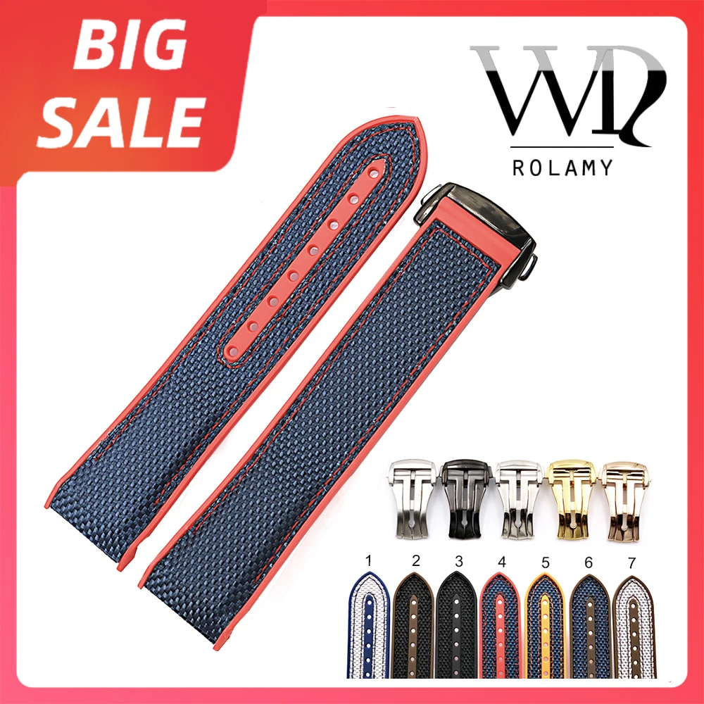 

Rolamy 20 22mm Blue Red Watch Band Strap Rubber Silicone Nylon Replacement Watchbands For Omega Planet Ocean 45 42mm With Clasp
