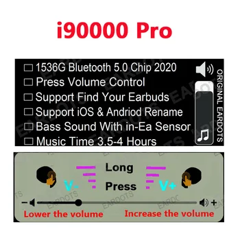 

i90000 Pro TWS Arie 2 Wireless Earphone 8D Super Bass Bluetooth 5.0 Earphone Sliding Volume Adjustment Earbuds PK i5000 i9000tws