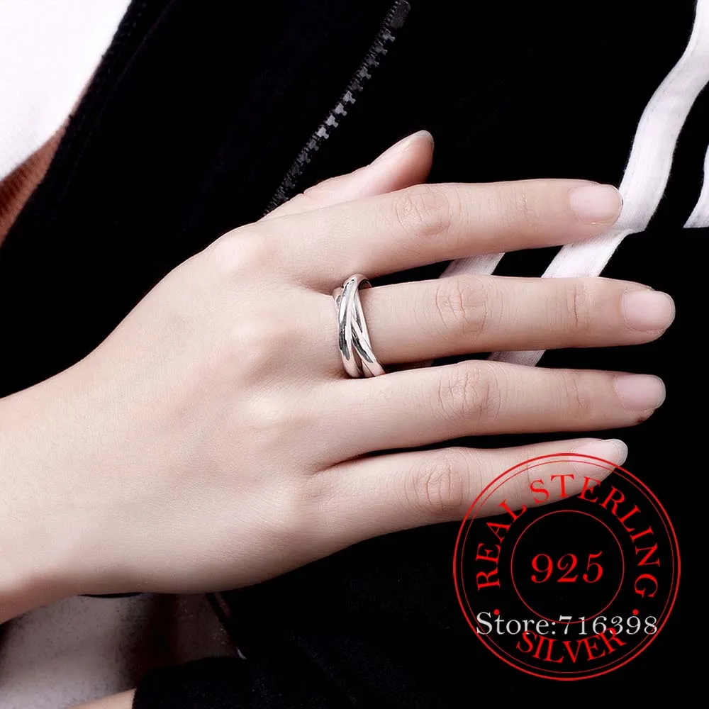 925 Sterling Silver Jewelry Three Circles Couple's Wedding Silver Rings Women Men