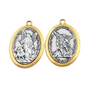

12PCS Two-Tone Catholic Patron Saint Pendant Michael St. Michael the Archangel 2inch Necklace Peadants L1779