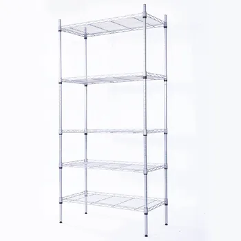 

Household Storage Shelf 5 Layers All-direction Mesh Border Modern Silver Gray Organizer With Adjustable Height And Rack Legs