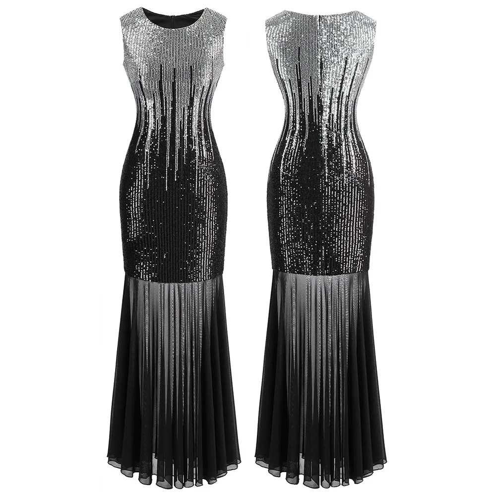 Silver black 458 Angel-Fashion/длинное вечернее платье с блестками и рукавами-крылышками и блестками; robe de soiree; Цвет черный, серебристый; 297 458 454 412 - Цвет: Silver black 458