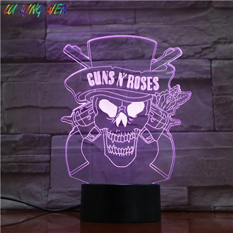 Guns N' Roses, 3D ночник, Usb сенсорный датчик, для комнаты, светильник, подарок фанов, GNR, жесткий рок-группа, логотип, светодиодный ночник, детский