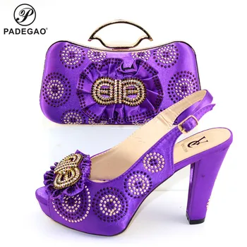 

African Shoes With Matching Bags Set Italian Women's Party Shoes and Bag Sets High Quality Purple Color Women Sandals And Bag
