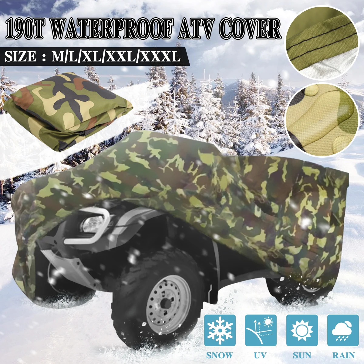 190T Camouflage Waterproof ATV Cover Storage For Polaris Honda Yamaha Suzuki USA