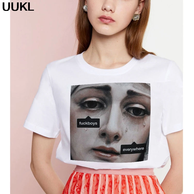 UUKL Poleras Mujer De Moda 2020 летняя тонкая секция белая футболка Harajuku Мода Астронавт canywhere