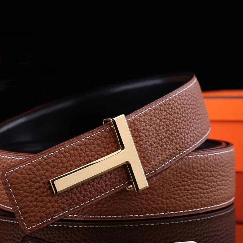 Men's Luxury Belt High Quality Famous Brand Waistband T Buckle 40mm Faux Leather Strap Male for Office 365 Business Casual Jeans