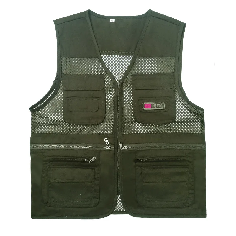 Autumn Summer Thin Section Mesh Vest Middle-aged Fishing Waistcoat Multi-pockets Vest Men Waistcoat Security Service