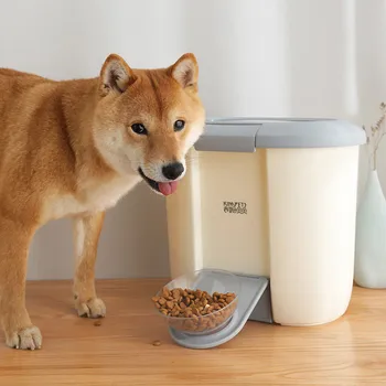 

5L Pet Cat Dog Food Storage Bucket Large Capacity Moisture-proof With bowl ABS Plastic Easy to operate clean 30X29X17.5(cm) *