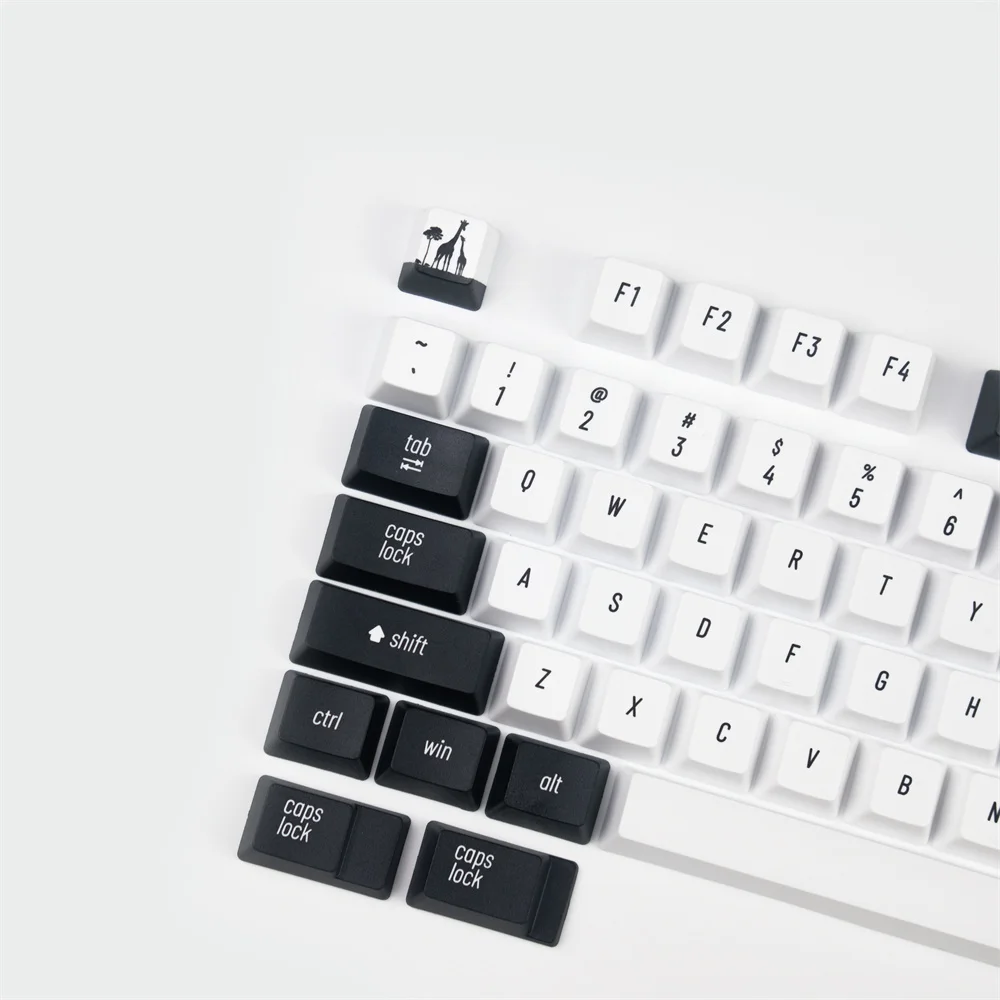 Keycaps do Tema do Girafa da Floresta Tropical Pbt Lados Corante Sublimação Tampões Chaves Preto e Branco Keycap Perfil do Oem - Imagem 2
