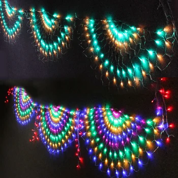 

220V Peacock Led Net Lights Wedding Decor Christmas Fairy String Lights Outdoor New Year Holiday Multi Garland Lighting 3Mx0.8M