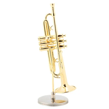 

Miniature Trumpet Replica, Gold-Plated Musical Instrument Model with Stand and Case
