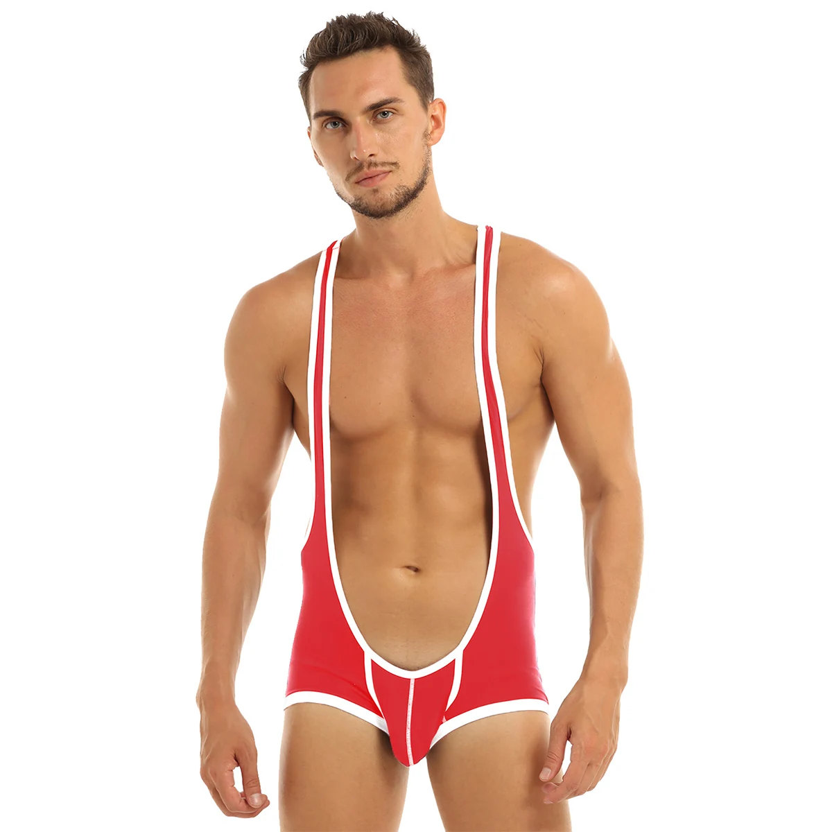 Red Iiniim мужское сексуальное нижнее белье бодичулок борцовка подтяжки Singlet Mankini Jockstraps утолщенные трусы боксеры нижнее белье боди - Цвет: Red