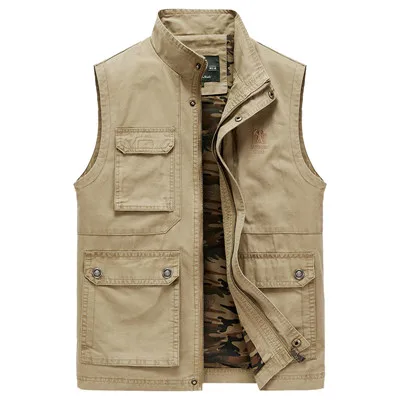 Autumn Vest Men Military Casual Sleeveless Jacket Men With Many Pockets chalecos para hombre Waistcoat Men M-4XL gilet homme - Цвет: Хаки