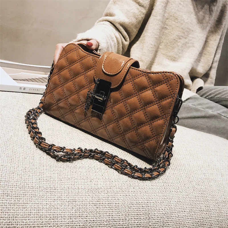

Rhombus Classic Square Sling Bag Oil Wax Leather Lock Simple Shoulder WOMEN'S Bag