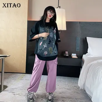 

XITAO Original Fashion Women Solid Loose Print Pullover Tidal Current T Shirt 2020 Summer New Casual Personality Tee XJ4621