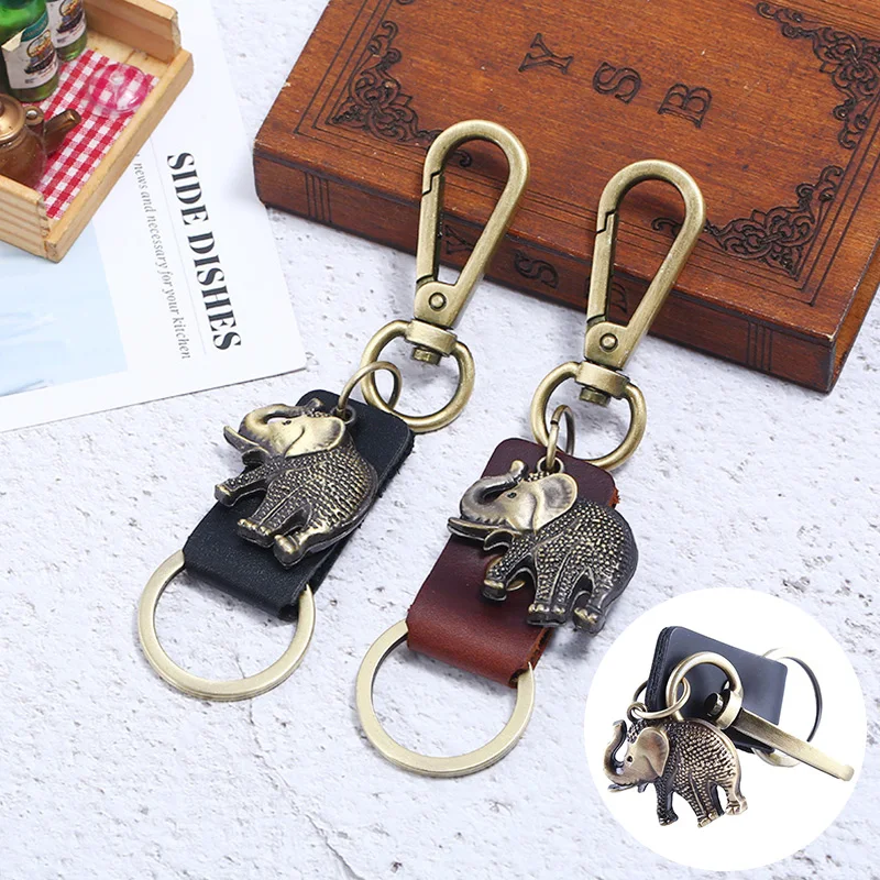 Fashion Vintage Punk Key Chain Metal Elephant Pendant Leather Charm Ring For Women Men Handbag Car Holder Gifts | Украшения и