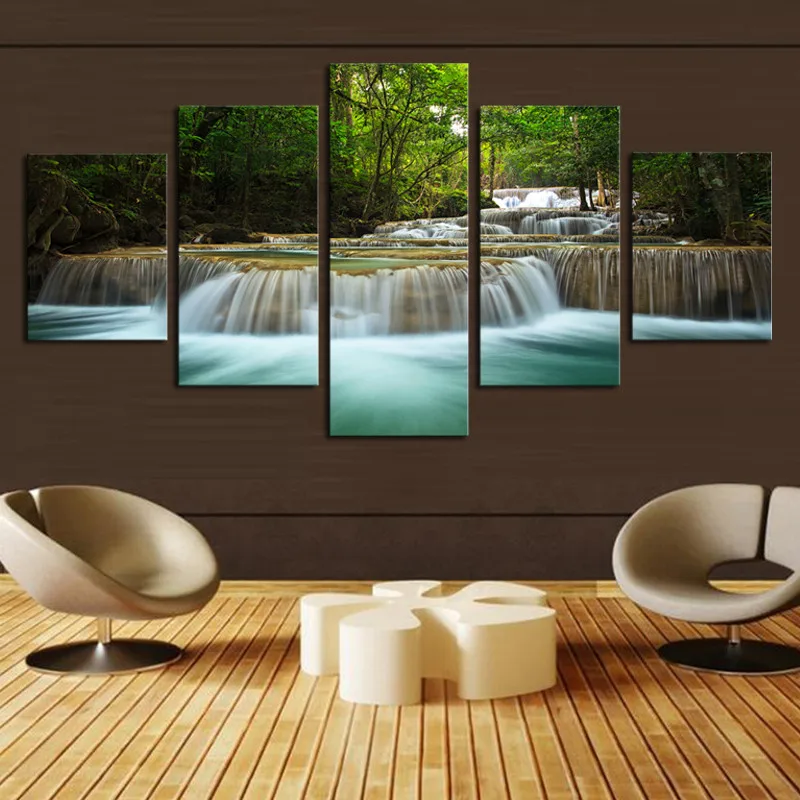 

HD Wall Modular Picture Home Decor Print On Canvas 5 Panel Waterfall Landscape Modern Painting Frame Art Poster For Living Room