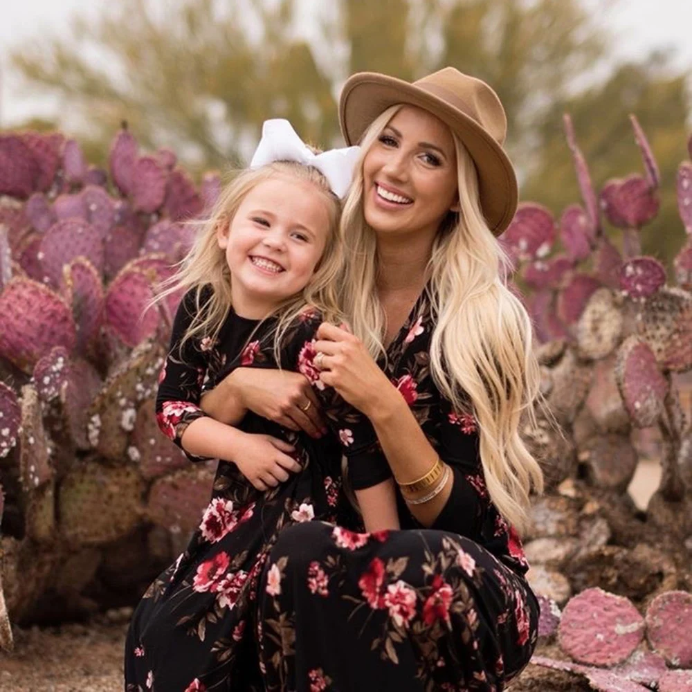

CYSINCOS Mother Daughter Dresses Floral Long Dress Mother Daughter Clothes Mom and Daughter Dress Family Matching Clothes 2019