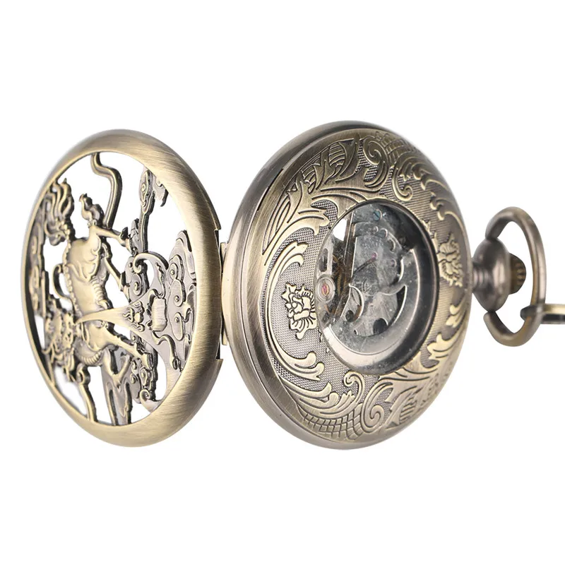 Retro Kylin Skeleton Men's Pocket Watch Steampunk Women Automatic Mechanical Fob Chain Pendant Clock Vintage Skeleton Watches