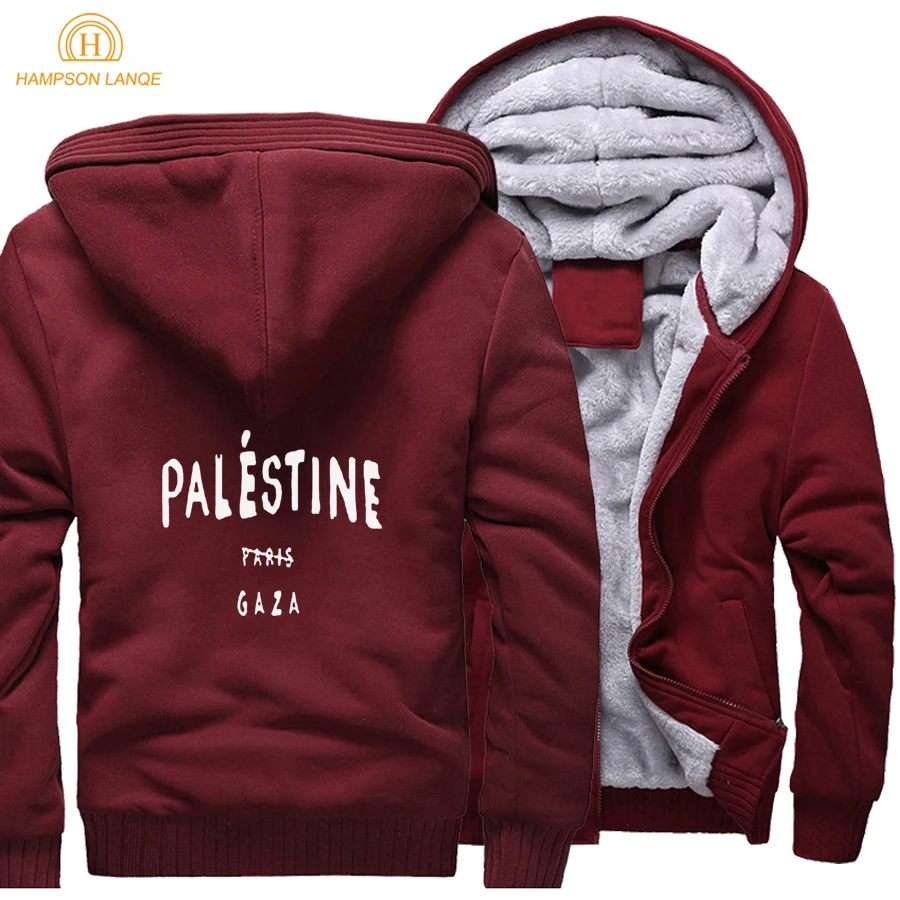 Gaza теплая Толстая флисовая мужская зимняя куртка Palestine Is Not unement Coat Париж креативные пальто толстовка с капюшоном уличная куртка - Цвет: wine red