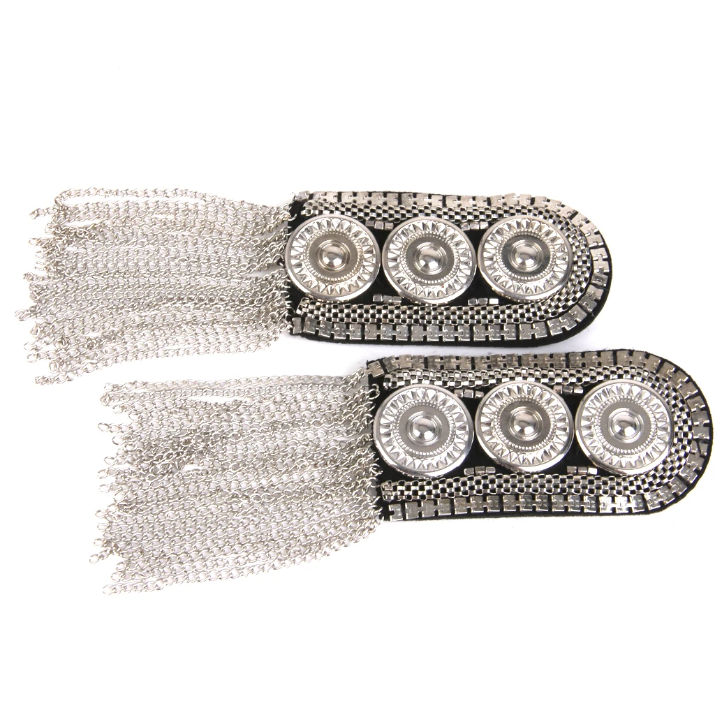 1 Pair Elegant Silver Fringe Tassel Link Chain Epaulet Shoulder Boards Badge