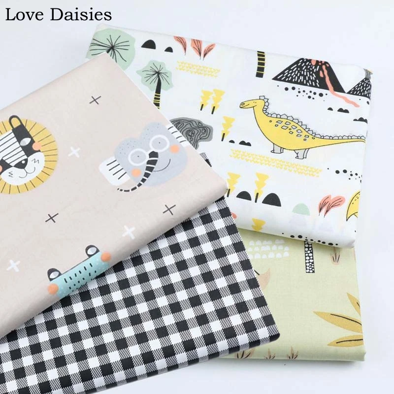 Хлопок саржа Белый верблюд мультфильм Динозавр лошадь деревья улыбающиеся животные черная контрольная ткань для покрывало, Подушка Декор ручной работы