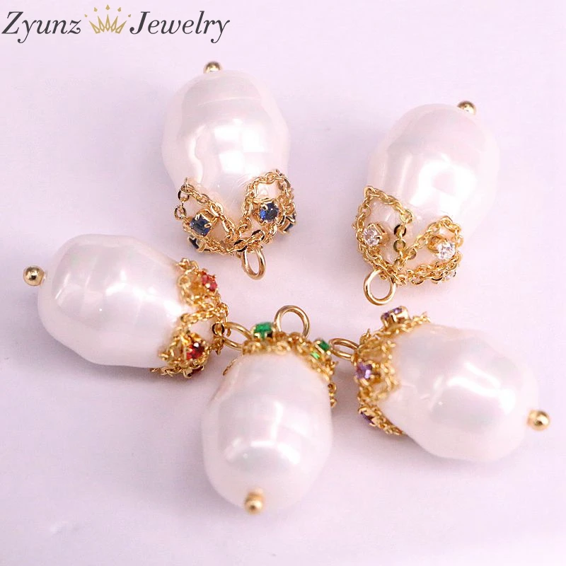 6PCS, Gold Color Flower Cap Nature Mother Of Pearl Shell Drop Pendant Necklace for Women