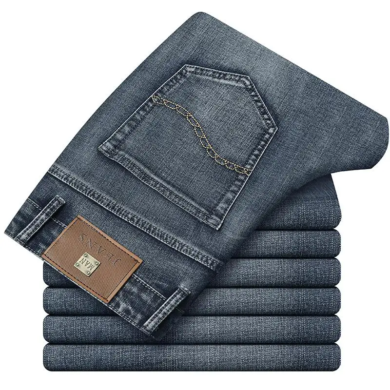 Новые деловые модные Стрейчевые джинсы классического стиля мужские узкие джинсы джинсовые брюки мужские Брендовые брюки синий и синий серый - Цвет: Blue Grey