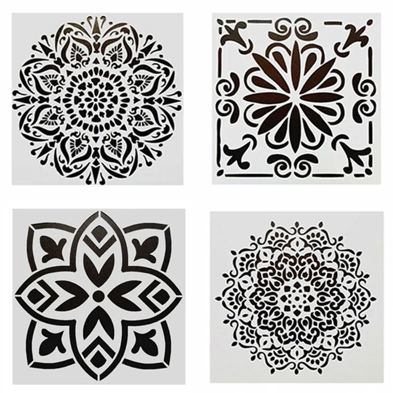 

4Pcs/Pack 15*15cm DIY Home Painting Mandala Pattern Stencil Template For Tile Floor Furniture Painting Decorative Home