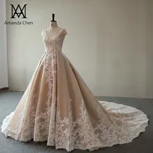 Robe de mariee Кружева Аппликации Шампанское свадебное платье с открытой спиной