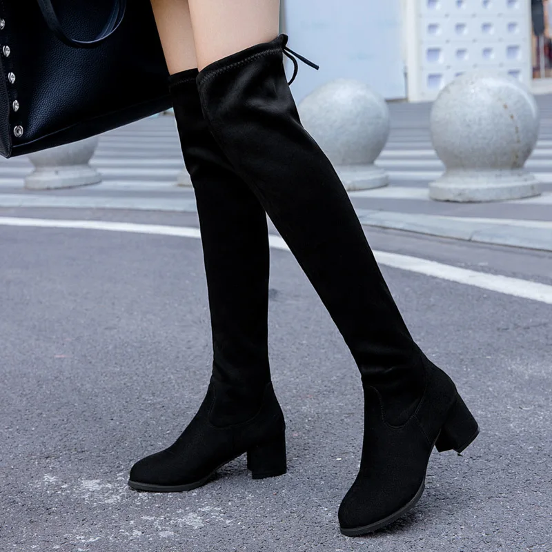 Winter Over The Knee Boots Women Stretch Fabric Thigh High Sexy Woman Shoes