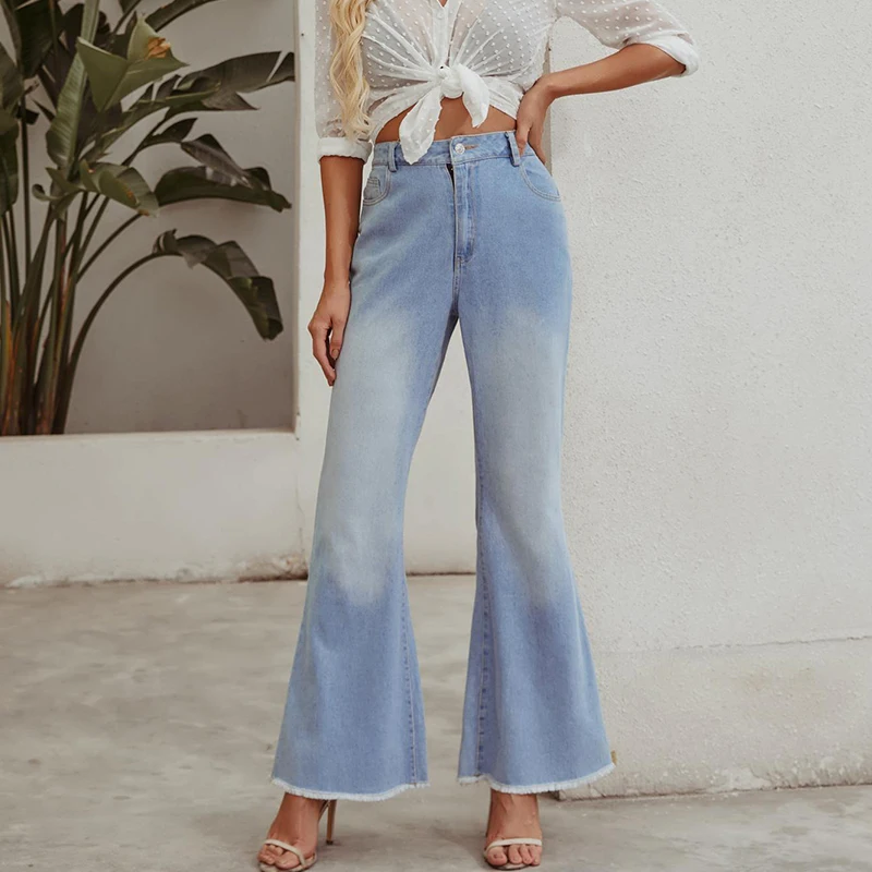 

JYSS new arrival long jeans for women jeans mujer cintura alta wide leg flare pants bell-bottomed jeans 30195