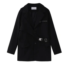 Chaqueta de traje negra para mujer, traje con cremallera, diseño Sense, Retro, informal, suelto, Neutral, de un solo pecho, estilo gótico, trajes, chaleco desmontable