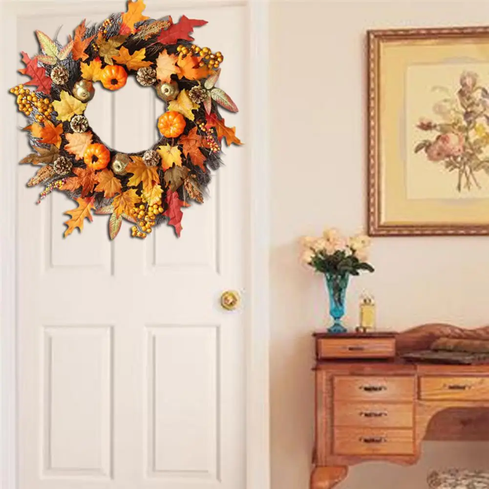60cm Halloween Thanksgiving Maple Wreath Door Hanging Halloween Vine Ornaments Halloween Berry Vine Dropshipping