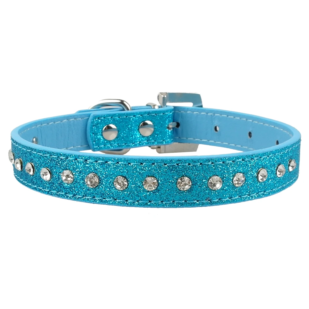 077blue Bling Cats Collar Leather Bowknot Adjustable Kitten Medium Dogs Small Rhinestone Puppy Cat Collars Pug Yorkshire Chihuahua - Цвет: 077blue