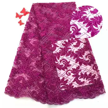 

High Quality French 3D Tulle Beaded Rose Red African Lace Fabric Embroidered Nigerian Lace Fabrics For Wowen Dress Lake blue