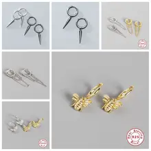 Женские серьги в стиле панк с животным Пчелой, 925 пробы, серебряные геометрические серьги-гвоздики с подвеской для женщин A30