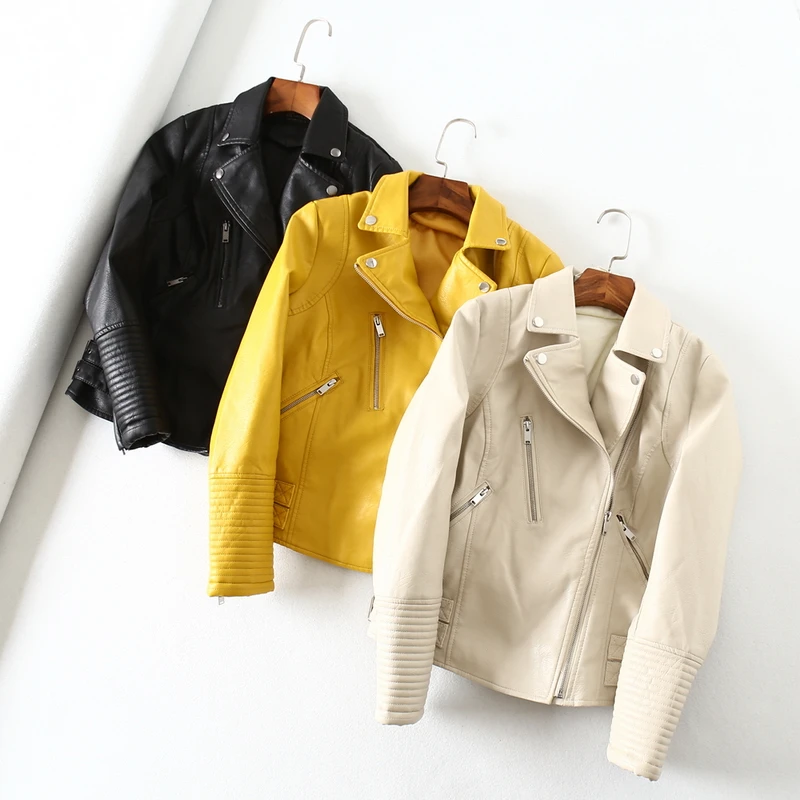 Желтая куртка из искусственной кожи женские байкерские Кофты на молнии chaqueta Блейзер ПУ байкерская куртка jaqueta couro Rock cuir chaqueta mujer
