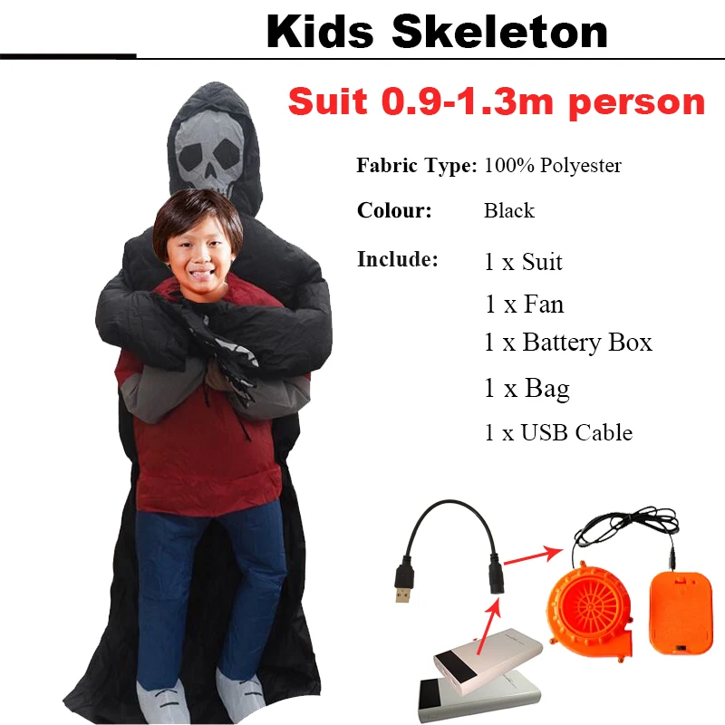 Kids Skeleton Надувной костюм зеленый инопланетянин для взрослых детей смешной дутый костюм праздничное нарядное платье унисекс костюм на Хэллоуин - Цвет: Kids Skeleton