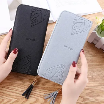 

1 PC Leaf Long Wallet Women Girls Vintage PU Leather Mobile Phone Wallet Purse Large Capacity Bag Dropship New Arrival