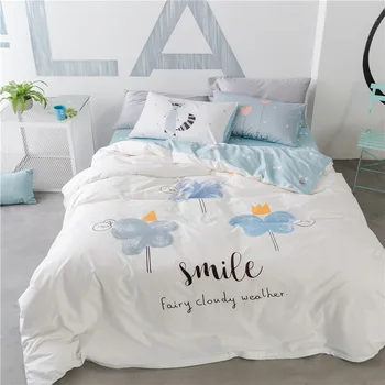 

Cute Polar Bear or Smile Printed Bedding Set 100% Cotton Kids Duvet Cover Bedlinen Comforter Cover Flatsheet Pillowcases Queen