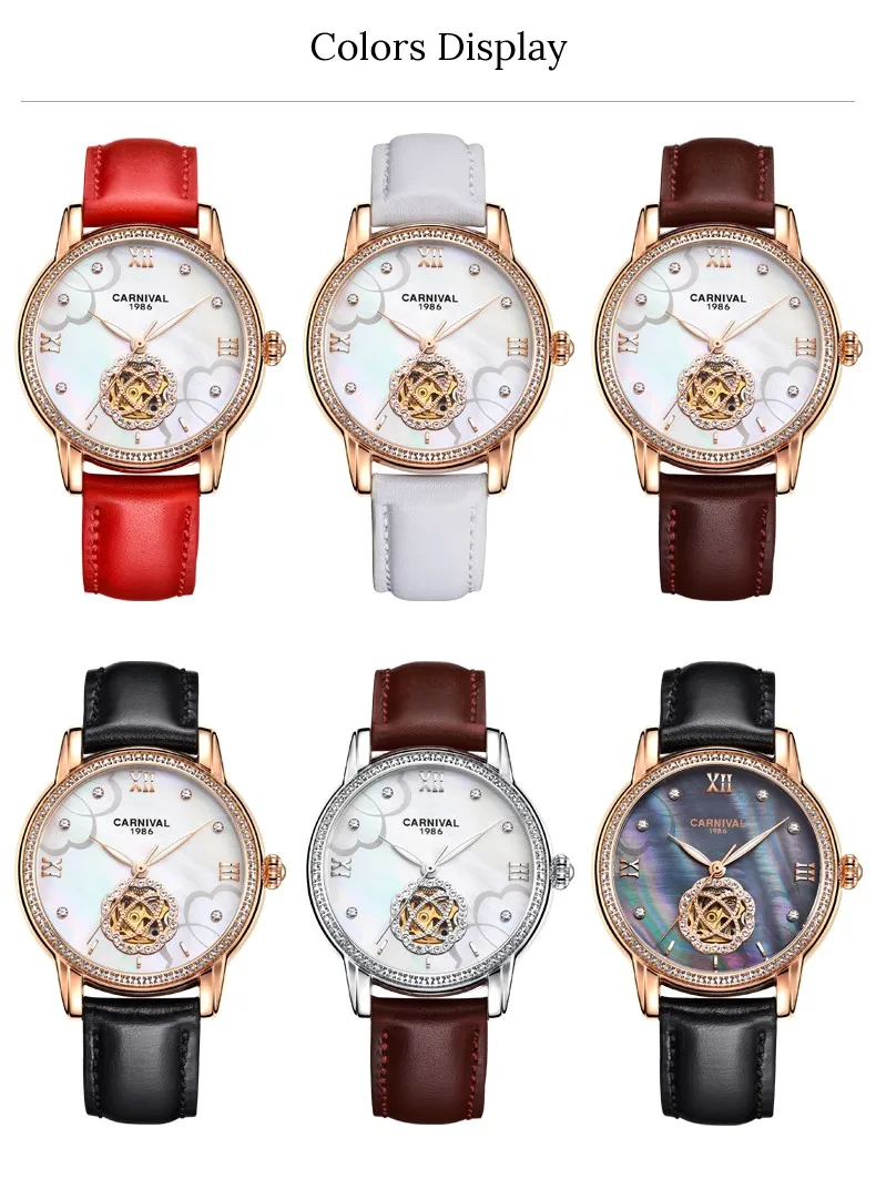 Карнавальная Мода женские Tourbillon механические часы люксовый бренд кожаный ремешок светящиеся водонепроницаемые женские часы Автоматические
