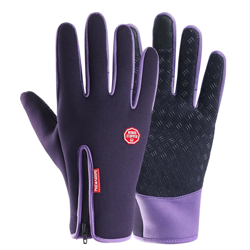 Sireck флис сохраняет тепло зимой полный длинный палец Сенсорный экран Мотоциклетные Перчатки велосипедные перчатки противоскользящие перчатки - Цвет: SST002-1 Purple