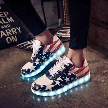 

IGxx LED Light Up Shoes Light For Men USA Star LED Sneakers USB Recharging Shoes Women Glowing Luminous Flashing Shoes LED Kids