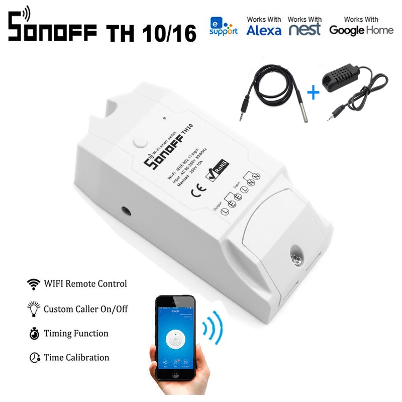 

Sonoff TH10/TH16 Smart Home Wifi Switch Monitor Temperature Humidity Automation Work With Alexa Google Home control by eWeLink