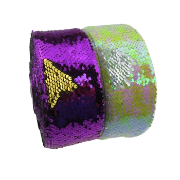 

BOCA 50 yards 3 inch 75mm Shiny yellow purple gold silver Reversible spangle sequin fabric Ribbon for Dress bows Decoration